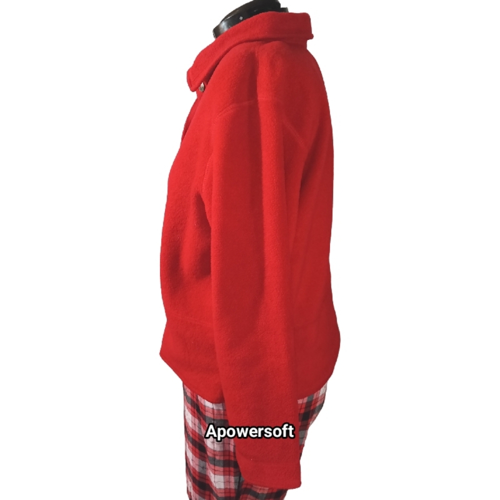 Red Fleece Button Front Jacket - Picture 2 of 6